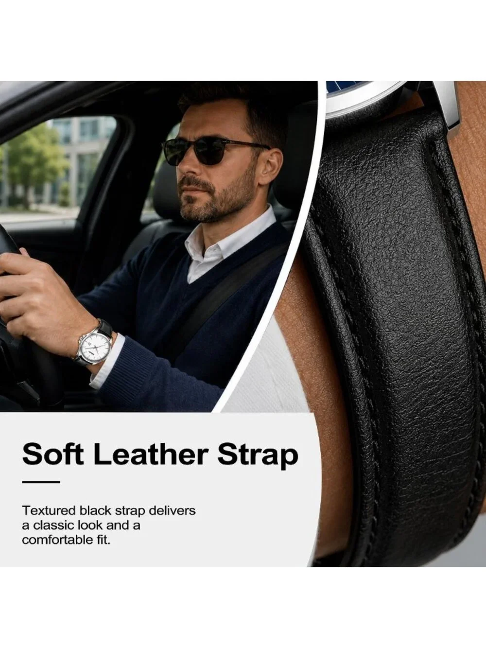 Men's Black White Minimalist Fashion Leather Strap Classic Analog Quartz Watch